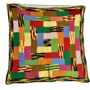 VTG Hand Crochet Throw 33x33 Multicolor Retro Cottagecore Afghan‎ Granny Blanket